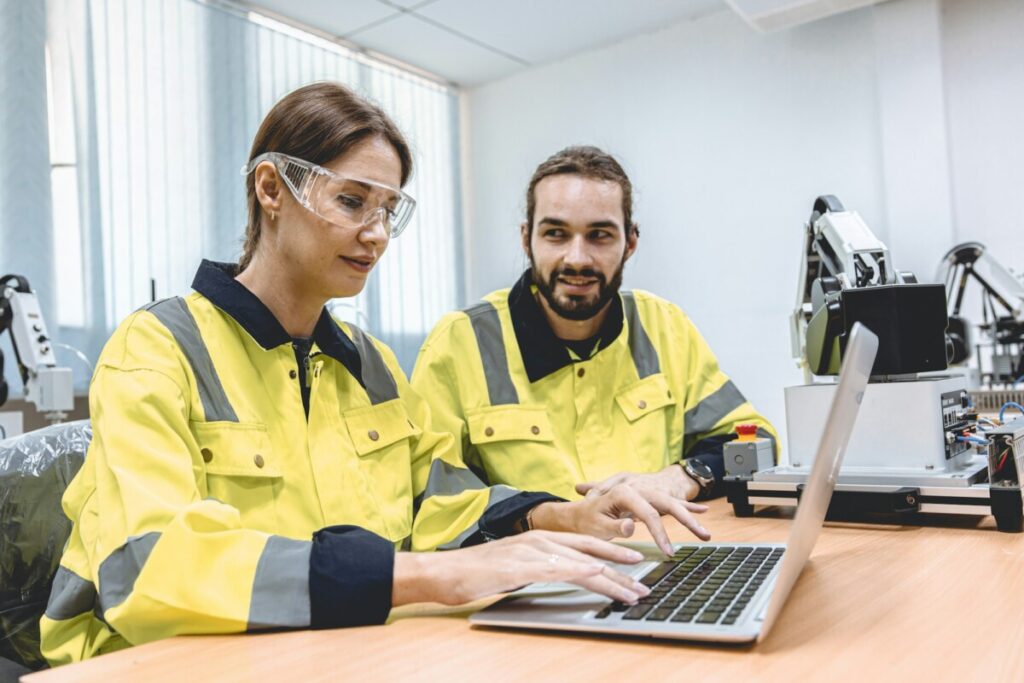 software engineering team working together in robotic technology